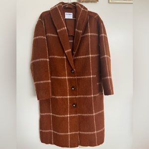 Old Navy Rust + White Window Pane Wool-Blend Coat